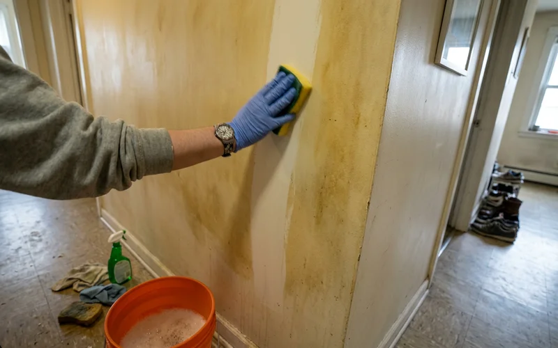 Nicotine and tar residue being wiped from a wall