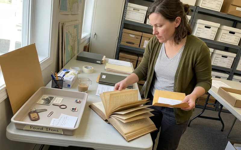 A technician checking envelopes and book pages during sorting