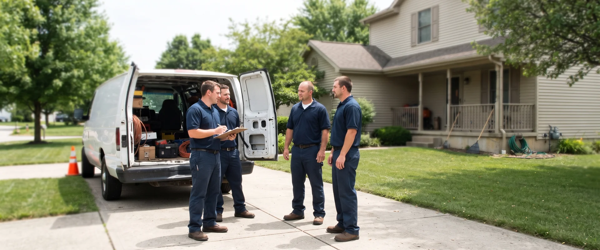 The Cincinnati Hoarding Pros crew outside an Ohio home