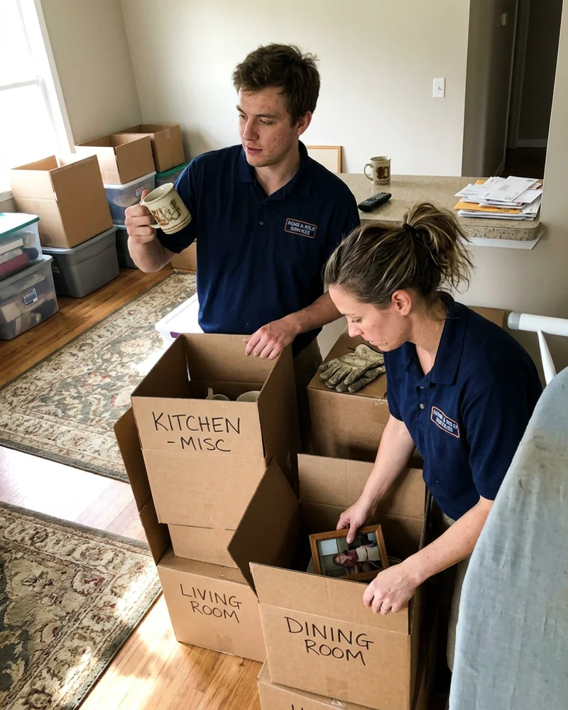 Cincinnati Hoarding Pros technicians sorting belongings inside an Ohio home